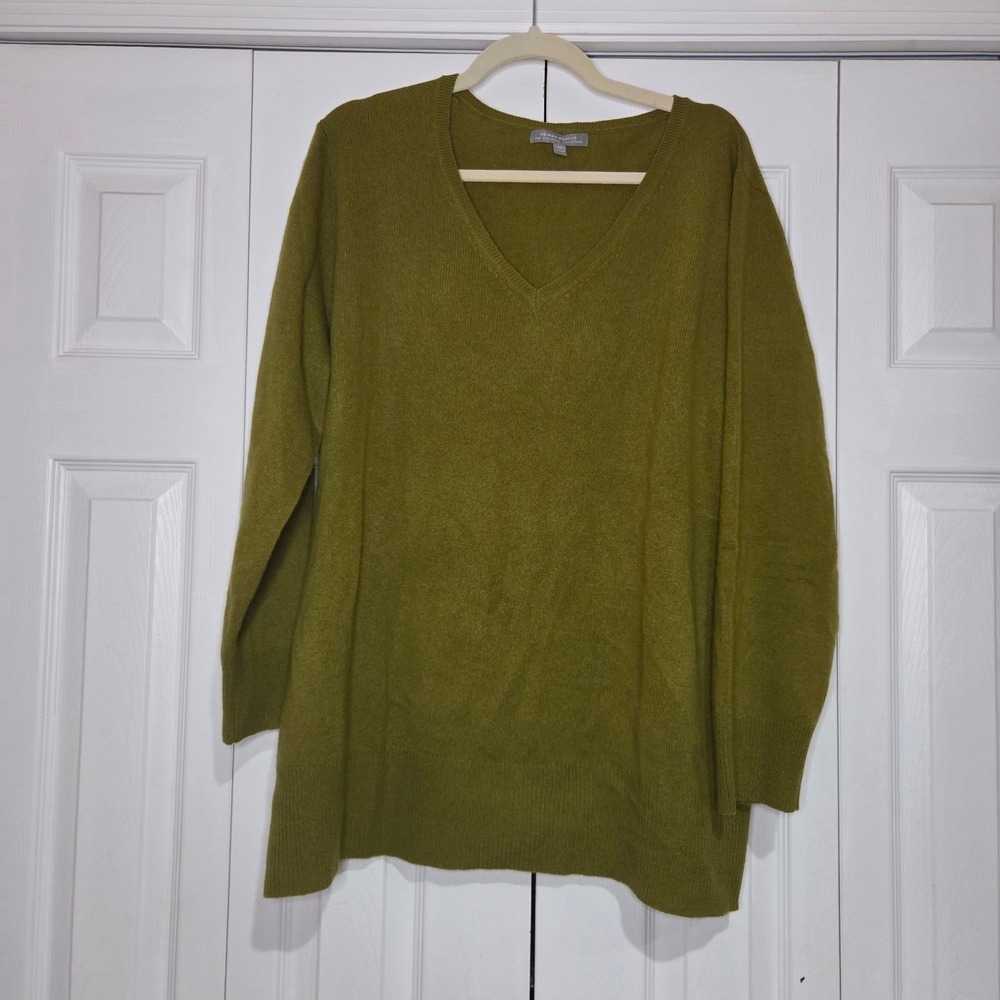 Neiman Marcus V-Neck Sweater 3X Olive Green Excellent 100% Cashmere Long Sleeve
